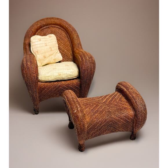 Vtg TAKE A SEAT Wicker Chair w/Ottoman - Raine Willetts Miniatures Dollhouse - Picture 1 of 7